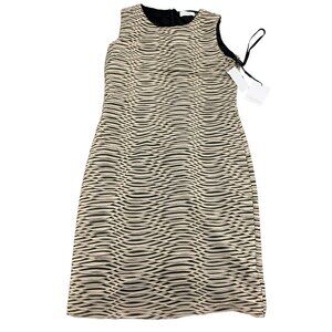 Calvin Klein Dress Women 8 Tan Black‎ Textured Sheath Stripe Classic Party NWT
